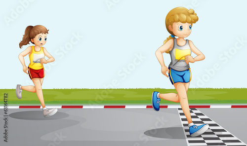 Two girls racing