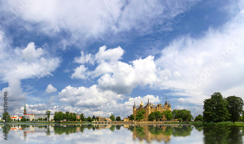 Panoramic view of Schwerin old town with castle