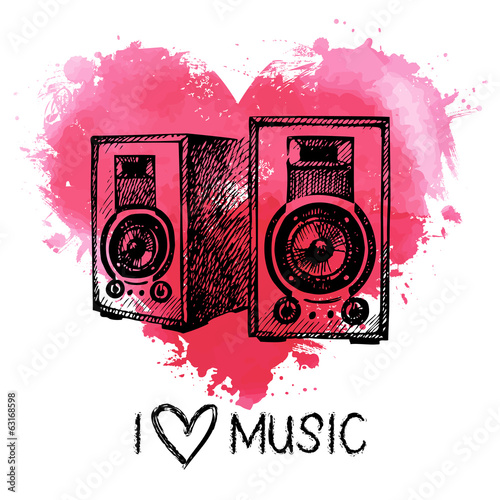 Music background with splash watercolor heart