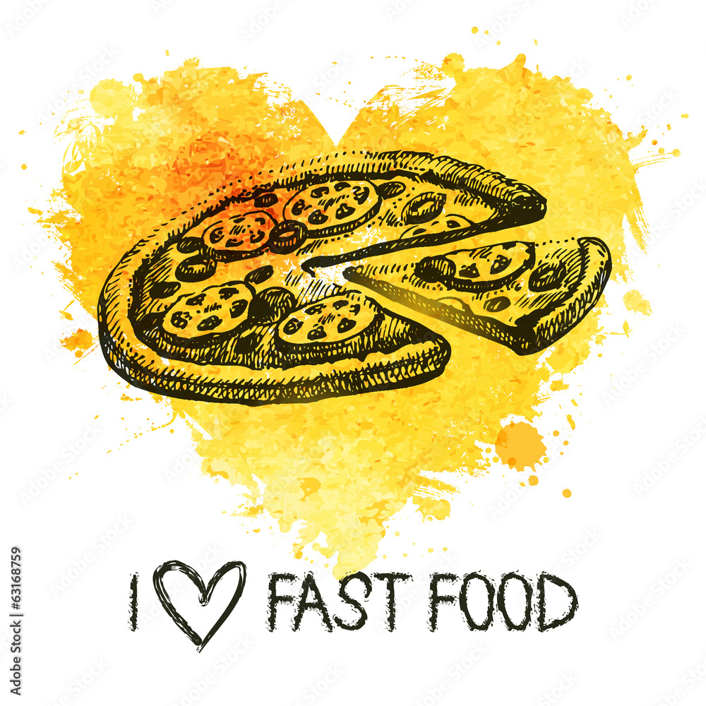Fast food background with splash watercolor heart Stock Vector | Adobe ...