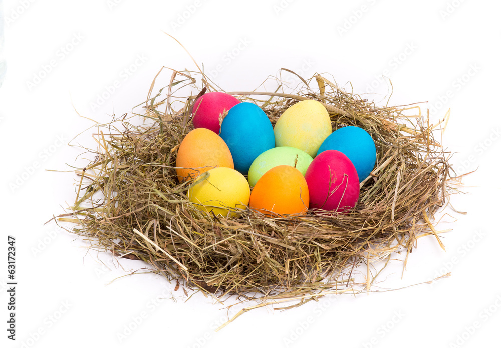 Osternest mit bunten Eiern Osternest mit bunten Eiern