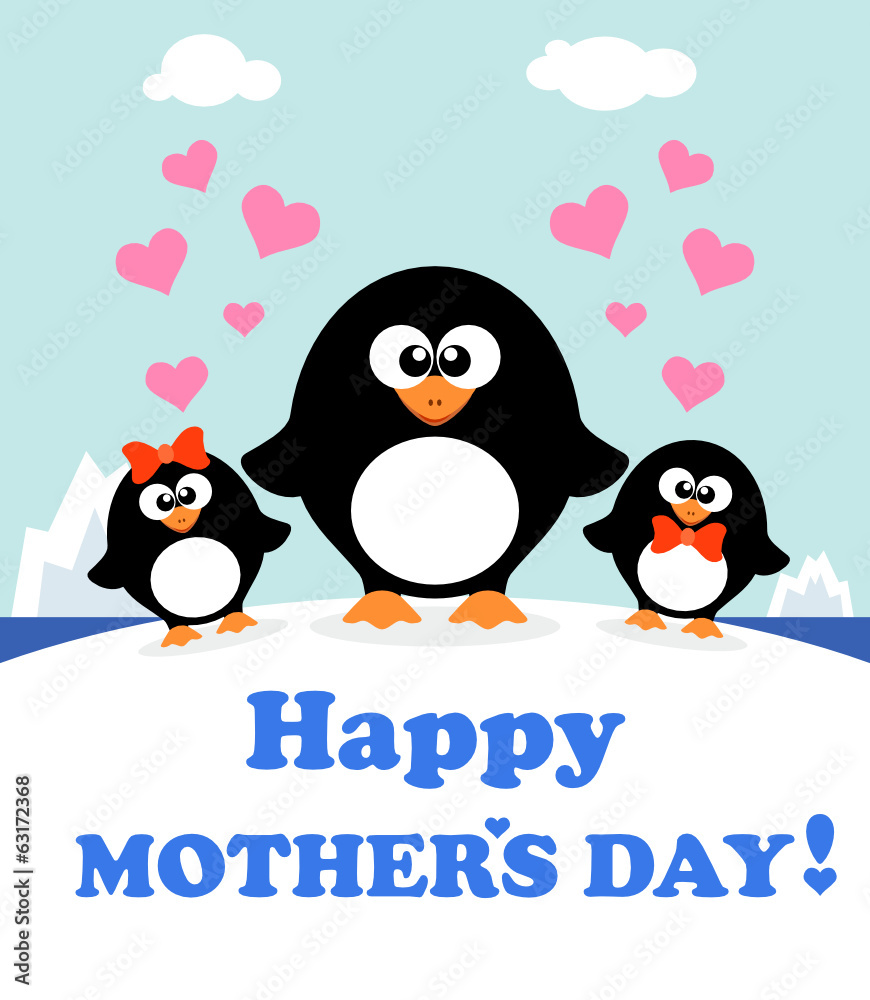 Obraz premium Mother's day background card with penguins