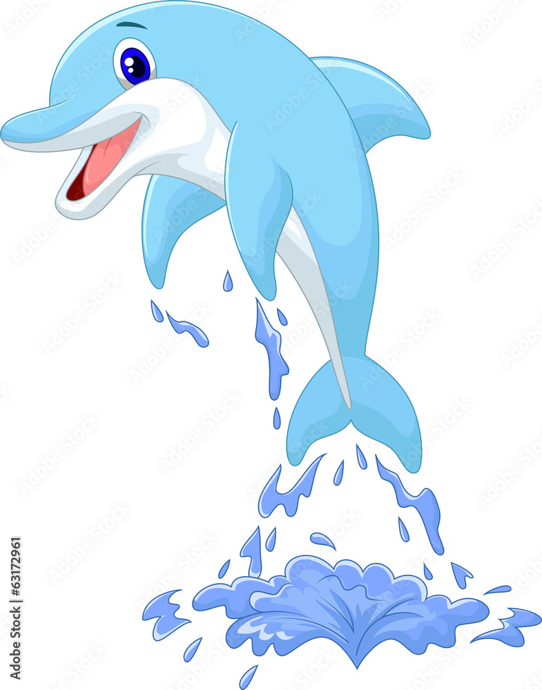 Fototapeta premium Delfin kreskówka wyskakuje z wody