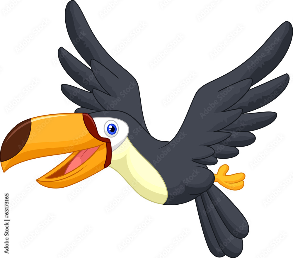 Obraz premium Cute cartoon toucan bird flying