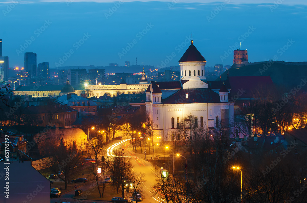 Vilnius, Lithuania at night. View from The Bastion of City Wall