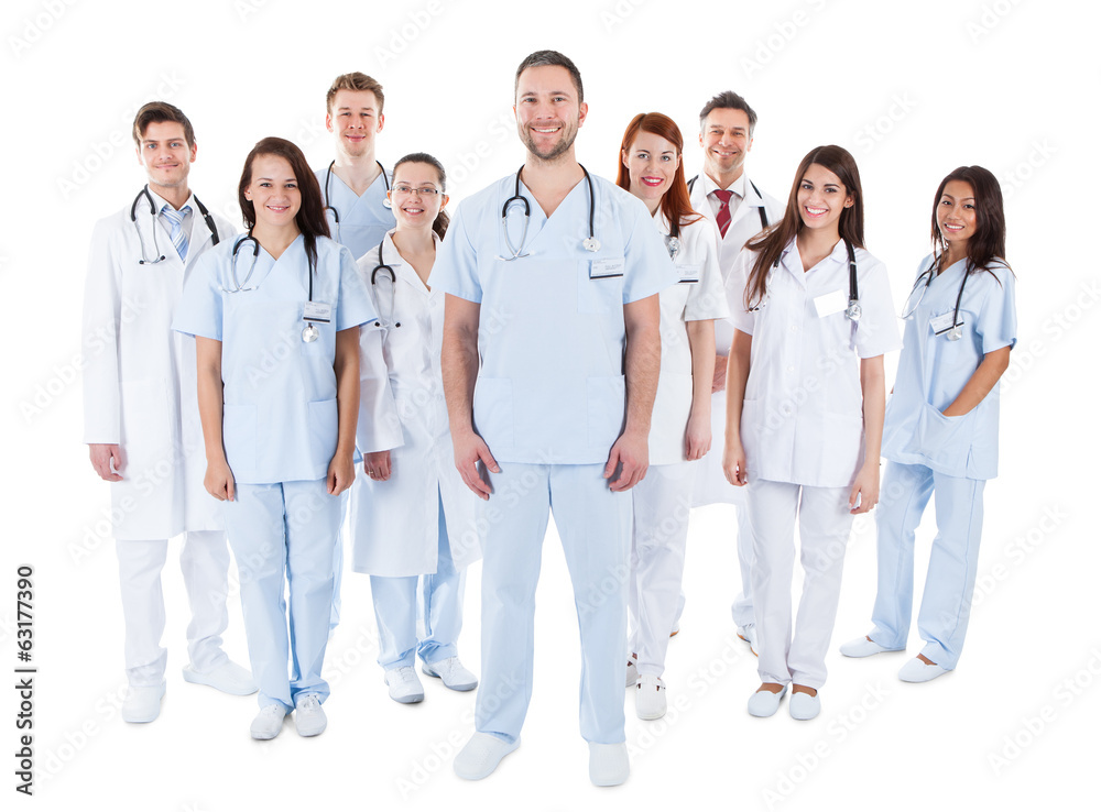 Large diverse group of medical staff in uniform Large diverse group of medical staff in uniform
