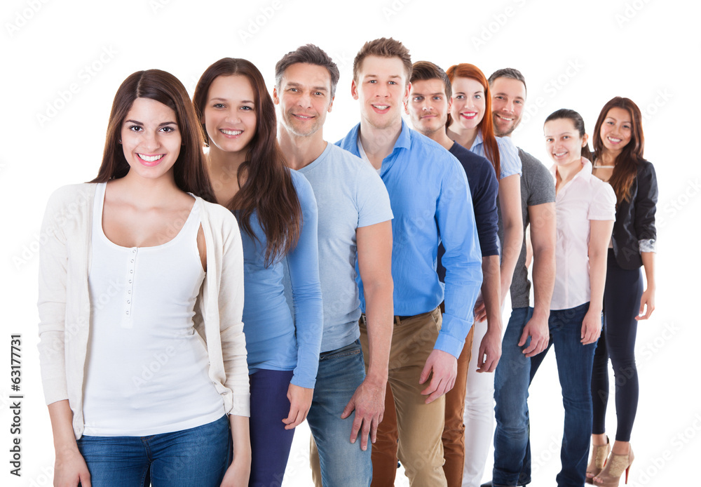 Diverse group of people standing in row Diverse group of people standing in row