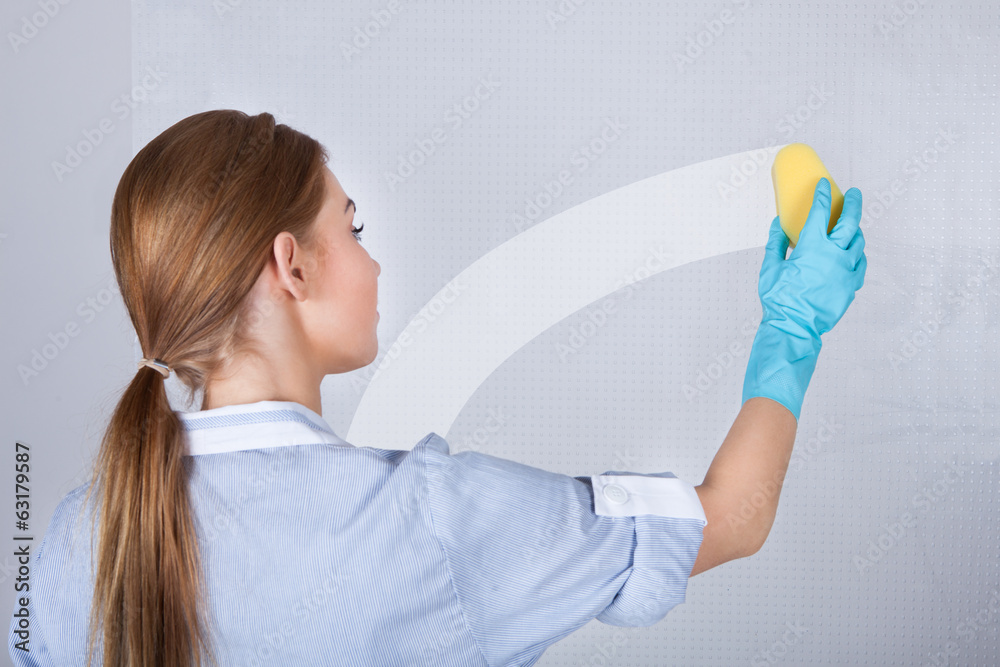 Female Maid Cleaning Glass Female Maid Cleaning Glass
