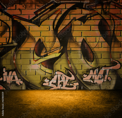 Street art graffiti wall background, urban grunge design.