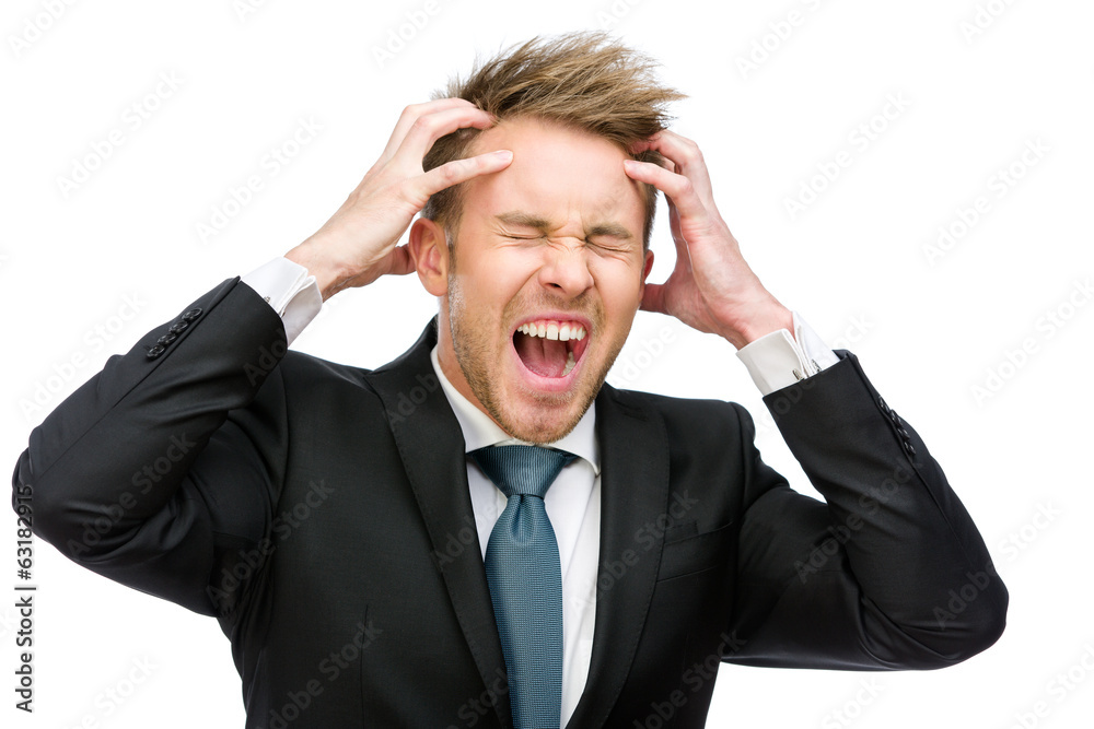 Half-length portrait of businessman with closed eyes Half-length portrait of businessman with closed eyes