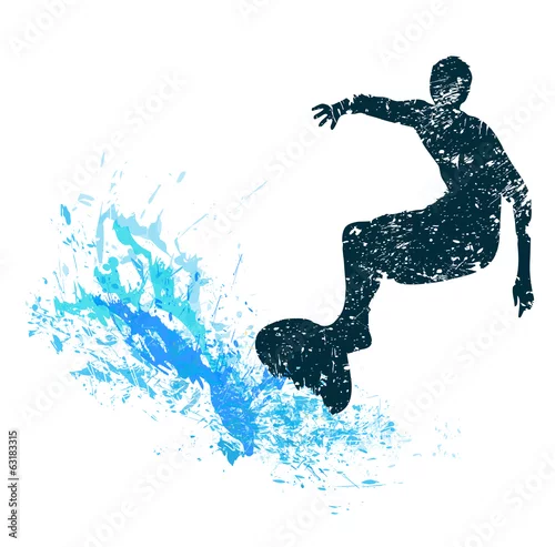 Obraz sylwetka surfera w stylu grunge