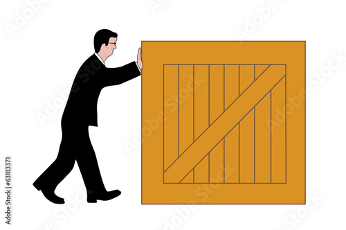 drawing of a man pushing a box