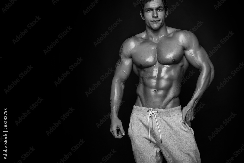 Strong Athletic Man Fitness Model Torso showing muscles isolated