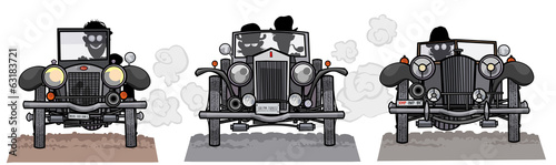 Old vintage cars frontal view.