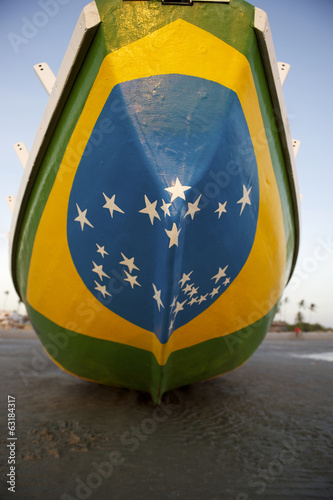 Brazilian Flag Fishing Boat on Brazil Beach