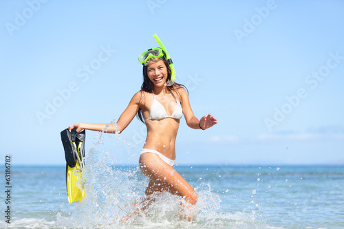Vacation beach woman happy fun snorkeling