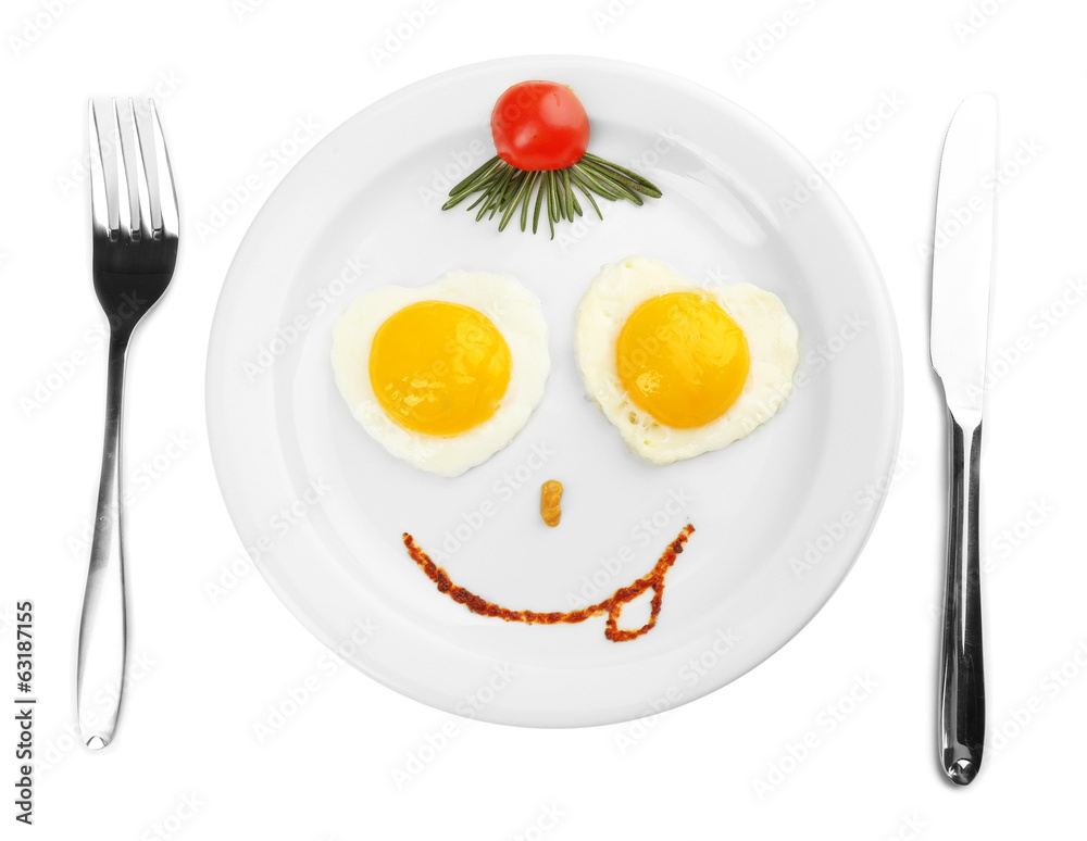 Scrambled eggs with bread on plate, on color napkin Scrambled eggs with bread on plate, on color napkin