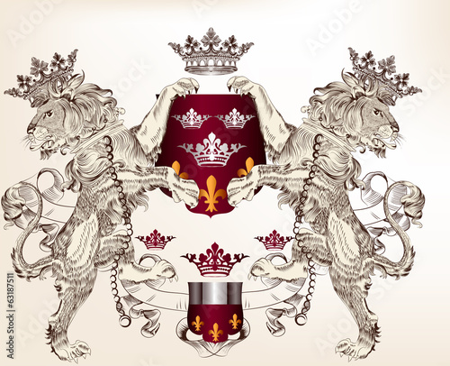 Heraldic design with lions holding shield  for design
