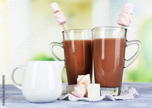 Hot chocolate with marshmallows, on light background