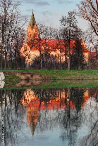 Church with reflection in pond, Cifer photo