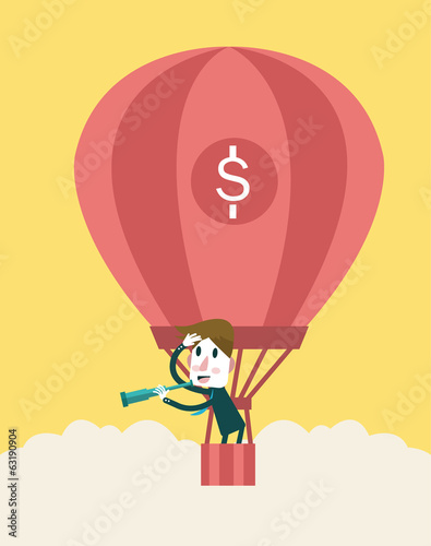 Wallpaper Mural Businessman in a hot air balloon looking with a telescope. Torontodigital.ca