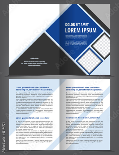 Vector empty bi-fold brochure print template blue design