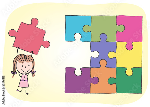 Girl solving puzzle