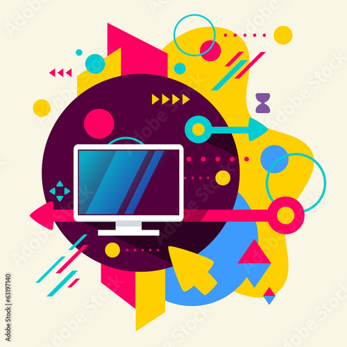 Monitor screen on abstract colorful spotted background with diff