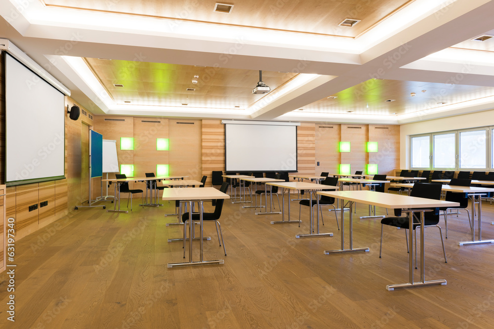 modern wooden teaching lesson class or conference room