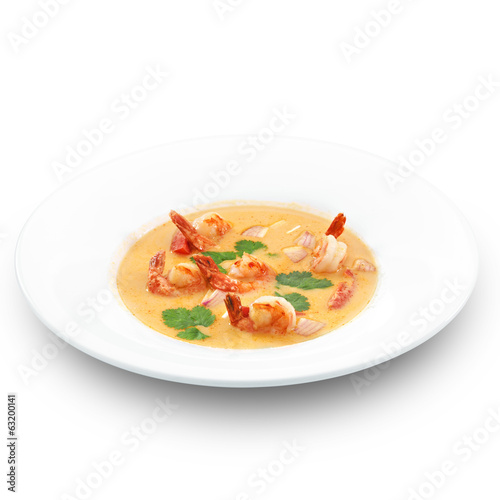 Spicy healthy thai tom yum soup. Isolated on white