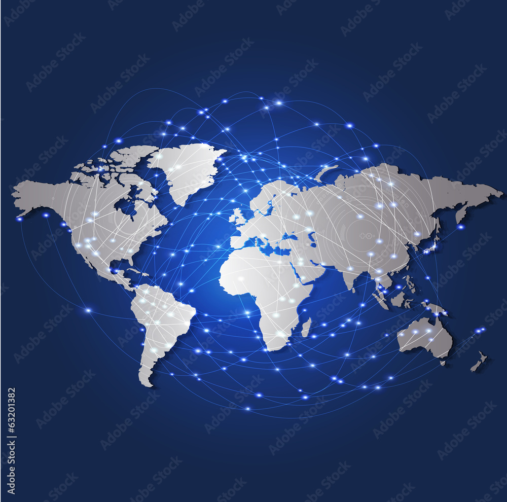 Fototapeta premium World map and technology mesh network, vector illustration