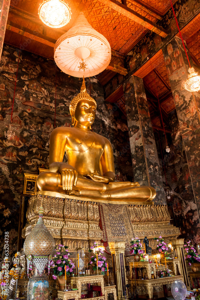 Big buddha statue beautiful in the church of the Suthat Wat at B