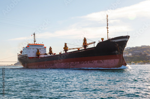 large ship tanker proceeding along the Bosphorus