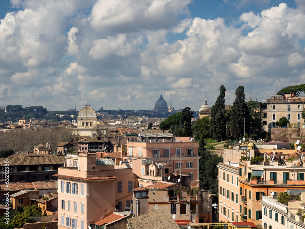 Rome panorama with roof gardens and st Peter church