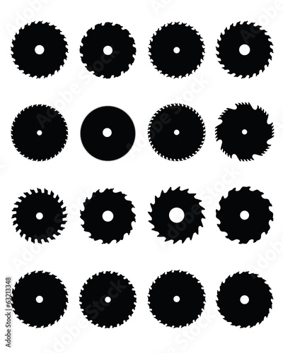 Black silhouettes of circular saw blades, vector illustration
