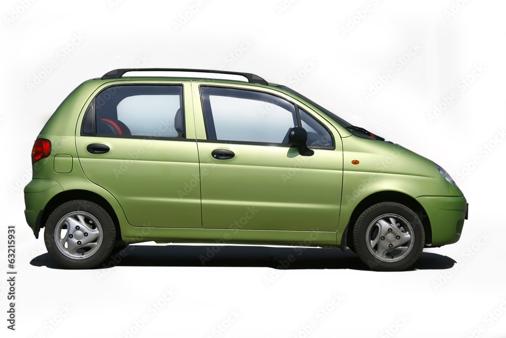 green car on white background