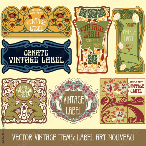 vector vintage items: label art nouveau