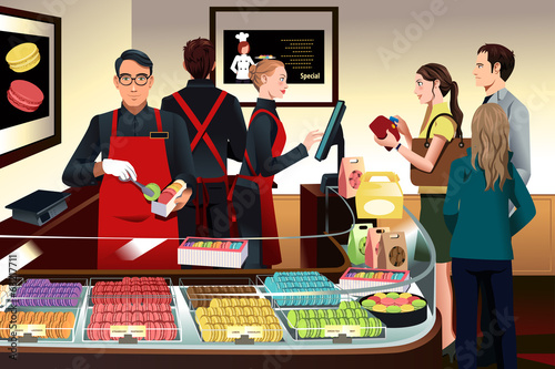 Customers buying macaroons