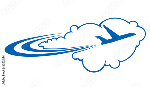 Airplane flying through clouds