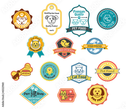 Collection of pet food labels