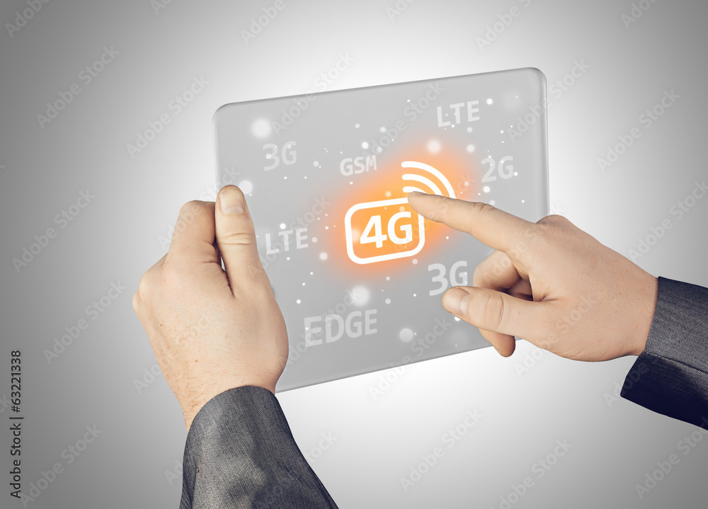 Fototapeta premium Businessman pushing 4g