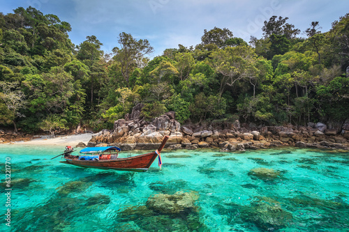 Longtail boat and beautiful ocean of Koh Lipe, Thailand