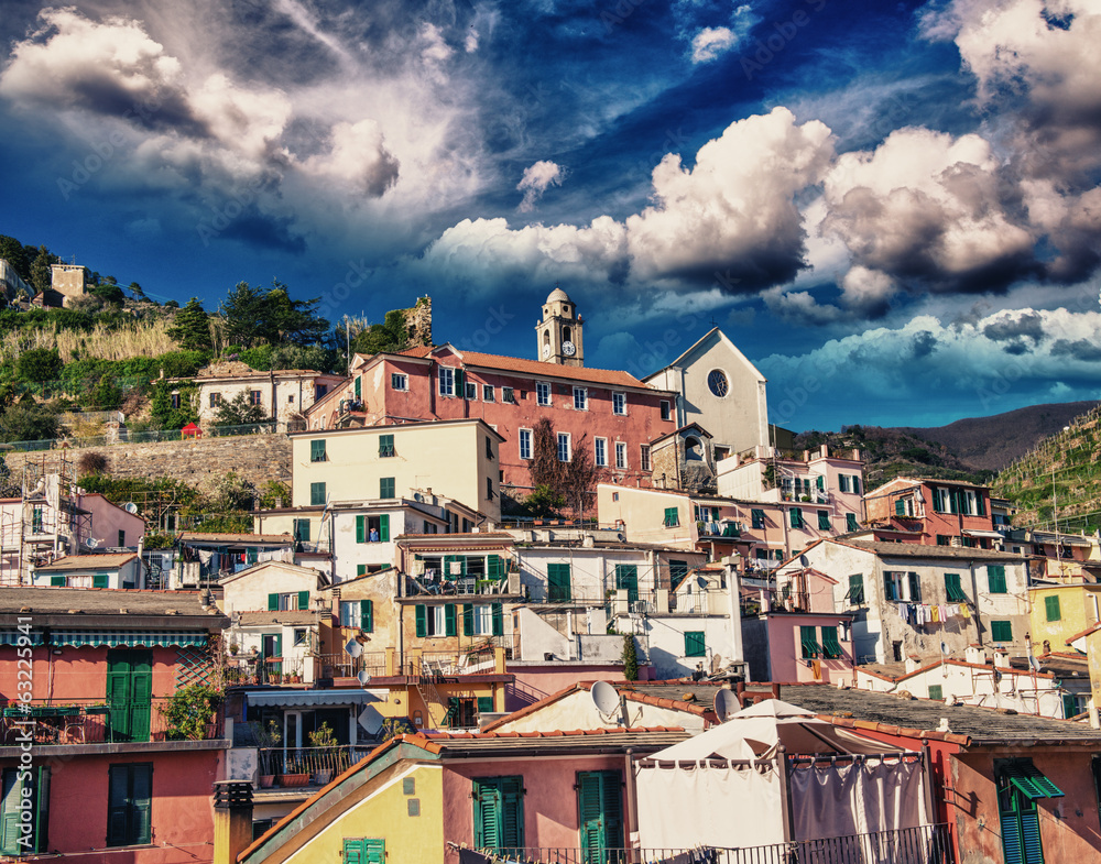 Quaint Village of Vernazza, Cinque Terre. Beautiful colorful hom