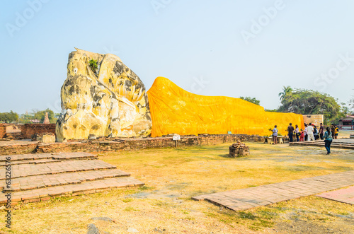 Buddha sleep statue in wat lokayasutharam temple in at ayutthaya