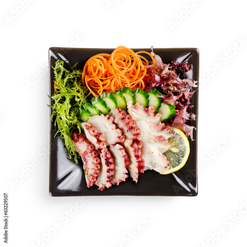 traditional fresh japanese sashimi on a white background