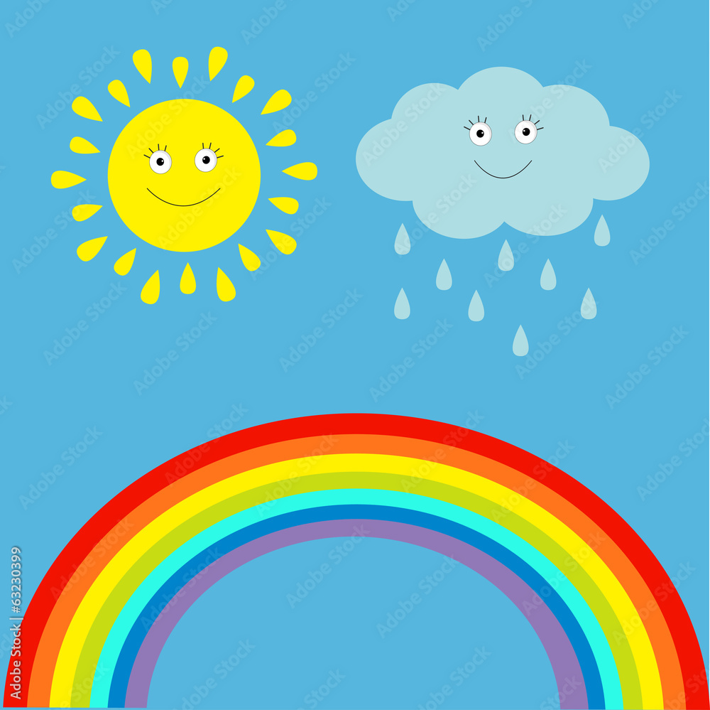 Cartoon sun, cloud with rain and rainbow set. Children funny il Stock  Vector | Adobe Stock