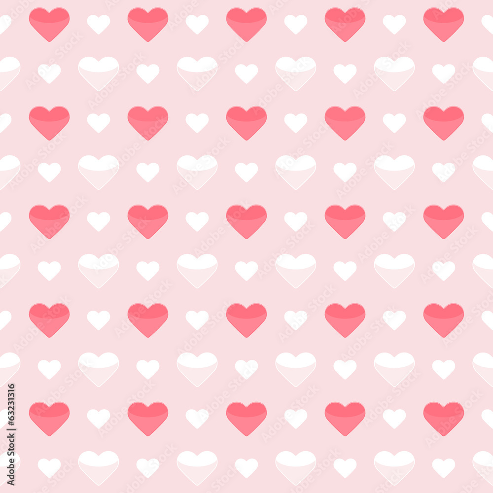 Seamless pattern cute red and white hearts on a pink