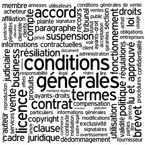 Nuage de Tags "CONDITIONS GENERALES" (vente utilisation contrat)