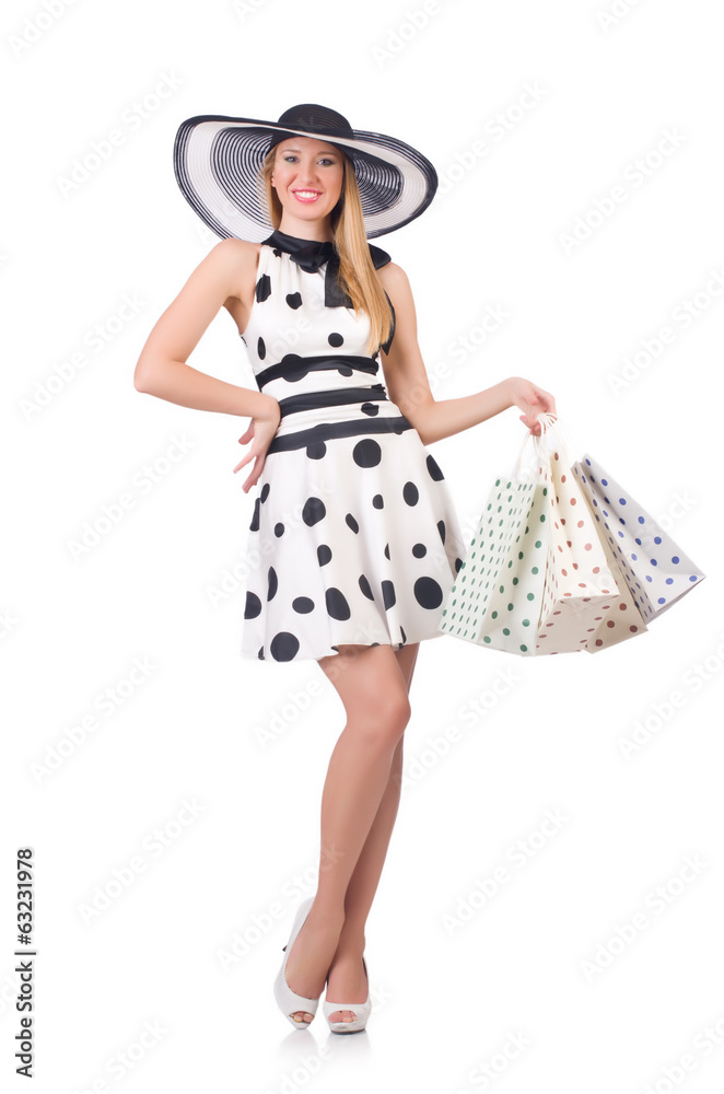 Girl after good shopping on white Girl after good shopping on white