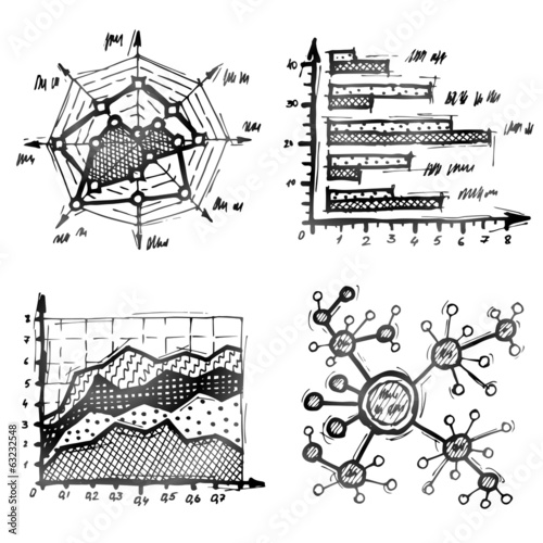 Hand drawn different types of infographics (charts, diagrams)